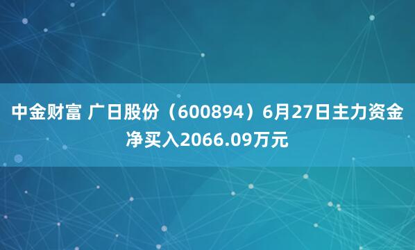 中金财富 广日股份（600894）6月27日主力资金净买入2066.09万元